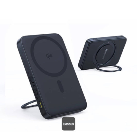 Baseus PicoGo Qi2 5000mAh Magnetic Wireless Power Bank, 20W Ultra-Slim Fast MagSafe Battery Pack with USB-C In/Out Port 15W Wireless Charger 360° Rotatable Ring Stand, Lightweight Charger for iPhone - Black