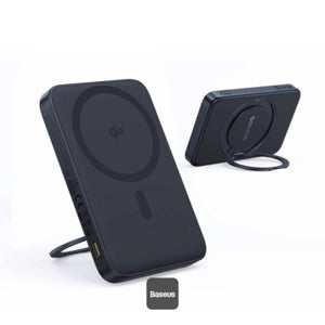 Baseus PicoGo Qi2 5000mAh Magnetic Wireless Power Bank, 20W Ultra-Slim Fast MagSafe Battery Pack with USB-C In/Out Port 15W Wireless Charger 360° Rotatable Ring Stand, Lightweight Charger for iPhone - Black