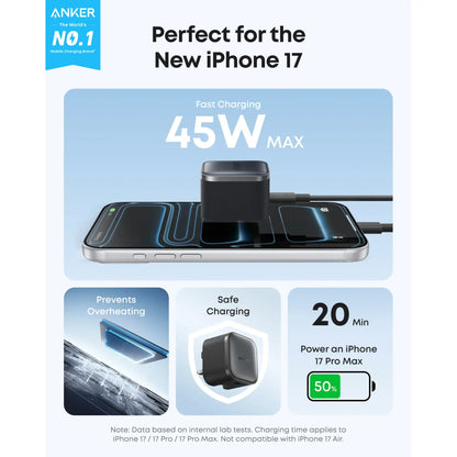 Anker Nano 45W USB-C Charger Black | Fast Compact PD Wall Adapter
