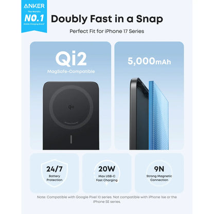 Anker Nano Power Bank 5000mAh MagGo Slim Qi2 Magnetic 20W Fast Charging