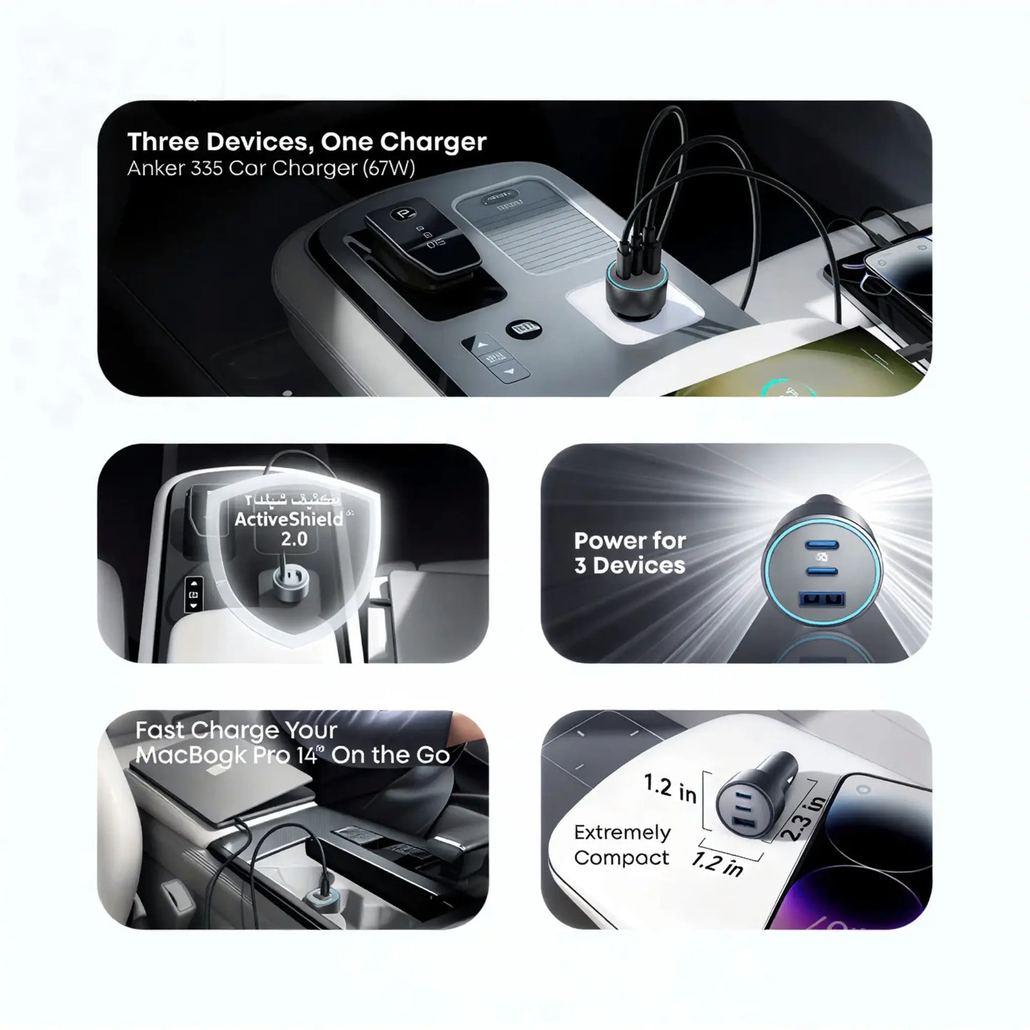 Anker 335 Car Charger 67W 3-Port USB-C & USB-A Fast Charger