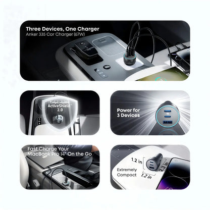 Anker 335 Car Charger 67W 3-Port USB-C & USB-A Fast Charger
