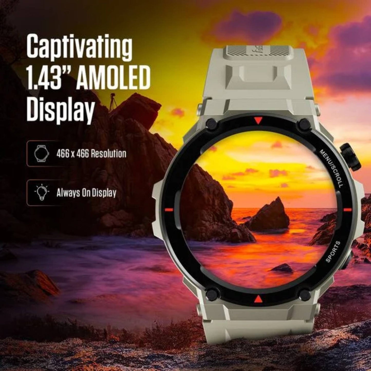 Fastrack Xtreme Pro with 3.6 cm AMOLED Display, Rugged Design, SingleSync BT Calling, Functional Crown with Black Strap