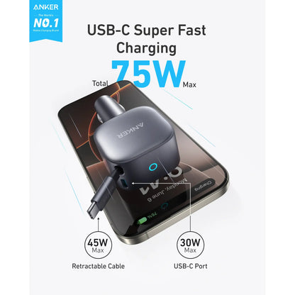 Anker Nano 75W Car Charger with Retractable USB-C Cable