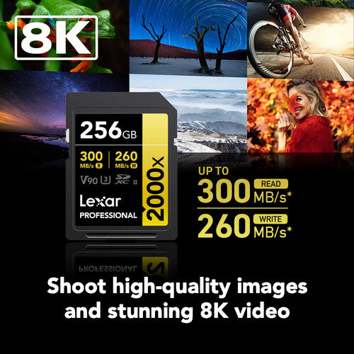 Lexar 256GB Professional 2000x UHS-II SDXC Memory Card V90 | 300MB/s | GOLD Series