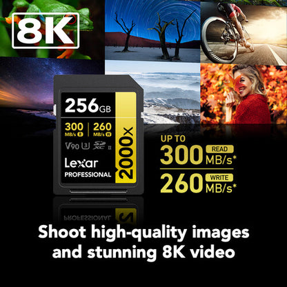 Lexar 256GB Professional 2000x UHS-II SDXC Memory Card V90 | 300MB/s | GOLD Series