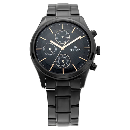 Titan Workwear Multifunction Black Round Dial Black Metal Strap Watch For Men
