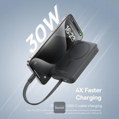 Baseus 10000mAh Magnetic Mini Wireless Fast Charge Power Bank 30W With Built-In Type-C Cable (In and Out) - Black