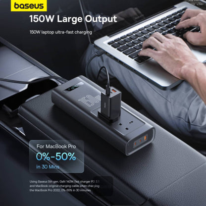 Baseus 150W Car Power Inverter with 5 Ports & UK Plug | Fast Charging for Laptops & Phones