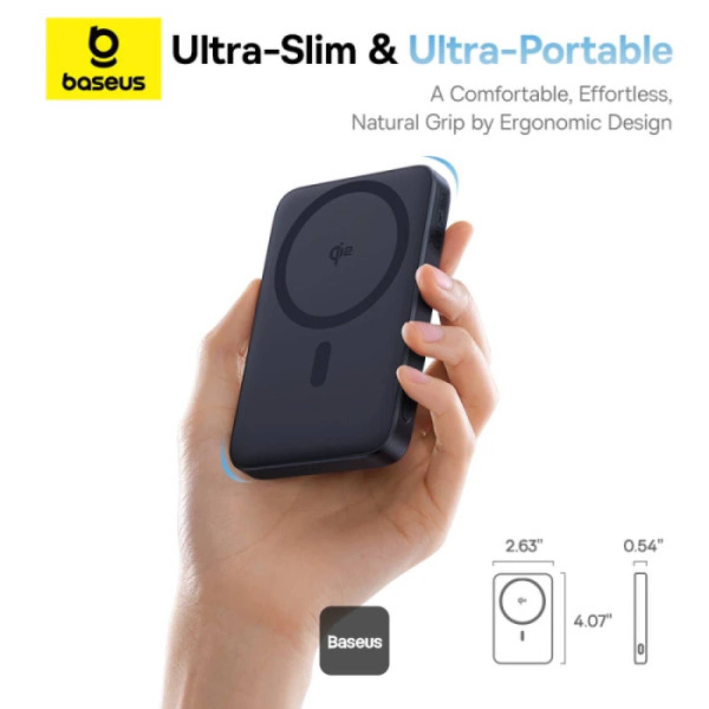 Baseus PicoGo Qi2 5000mAh Magnetic Wireless Power Bank, 20W Ultra-Slim Fast MagSafe Battery Pack with USB-C In/Out Port 15W Wireless Charger 360° Rotatable Ring Stand, Lightweight Charger for iPhone - Black