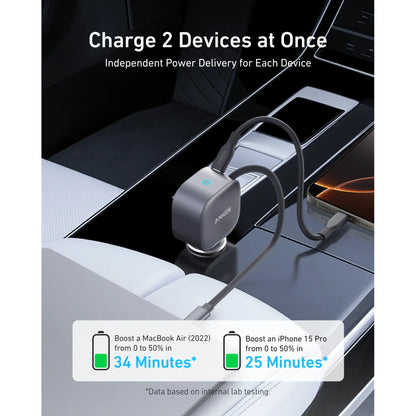 Anker Nano 75W Car Charger with Retractable USB-C Cable