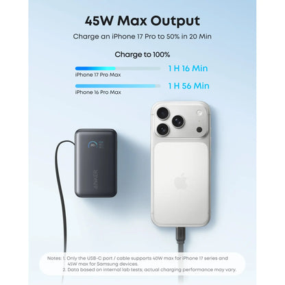 Anker Nano Power Bank 10K 45W with Retractable USB-C Cable | Fast Charging Portable Charger