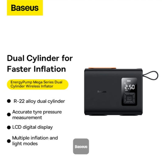 Baseus Mega Energy Pump Dual Cylinder Wireless Inflator Black – Portable Tyre Air Pump
