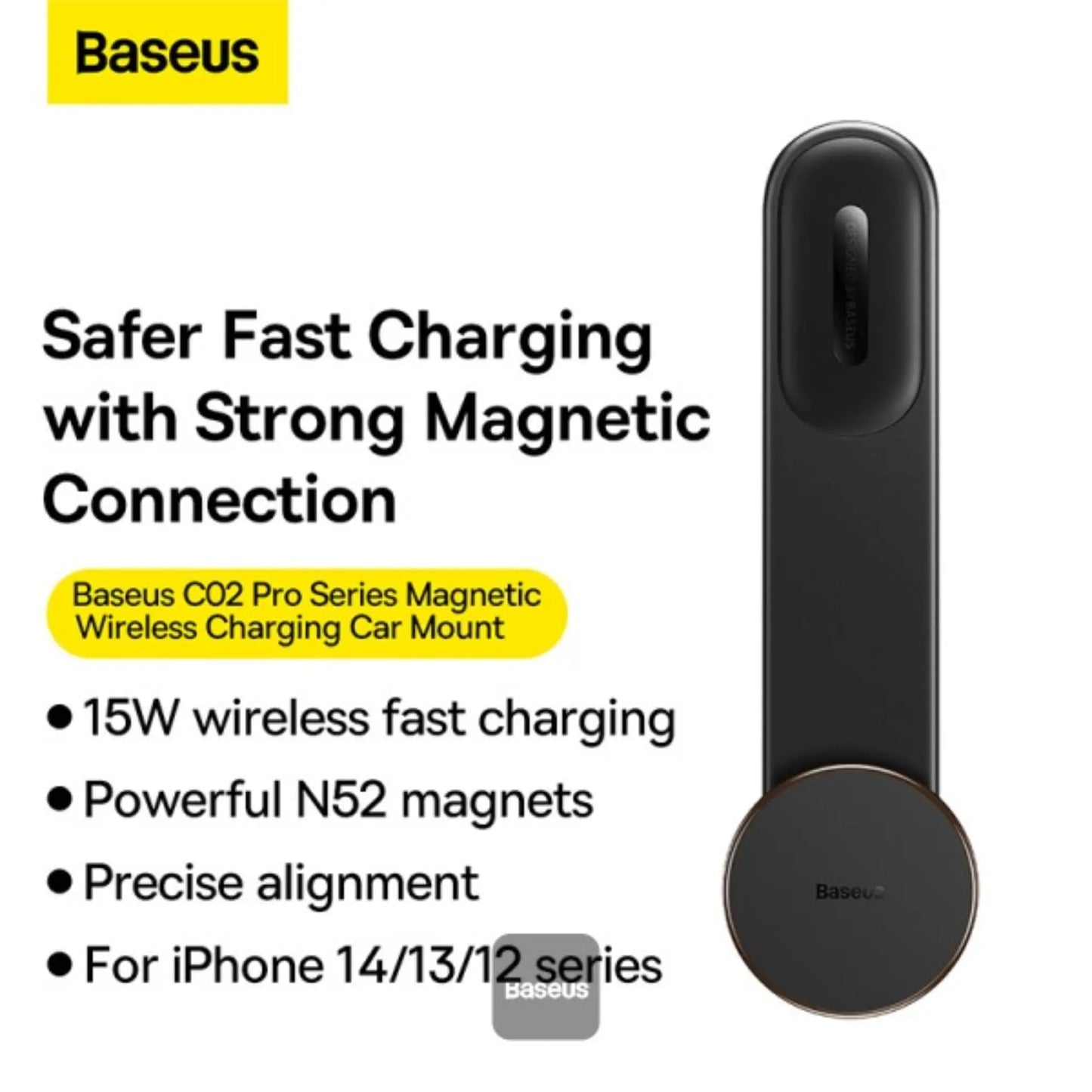 Baseus C02 Pro Magnetic Wireless Charging Car Mount – Fast Charging Phone Holder (Black)