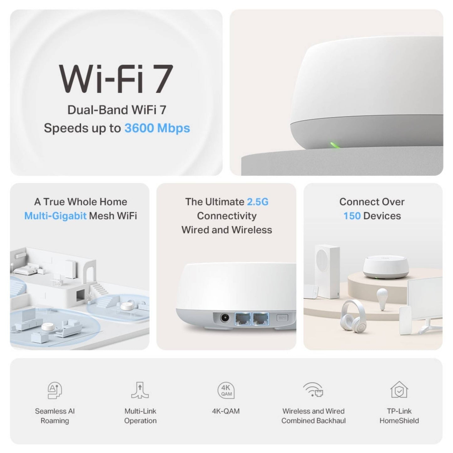 TP-Link Deco BE25 BE3600 Mesh WiFi 7 System | 3.6Gbps, 2.5G Ports