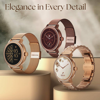 Titan Valerie Premium Smartwatch with AllÂ 316L SS construction, Skin Temp. Sensor, Womenâ€™s Health, SingleSync BT Calling