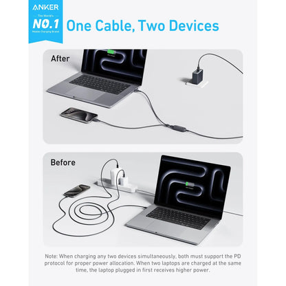 Anker 140W 2-in-1 USB-C to USB-C Charging Cable | Dual Device Fast Charge