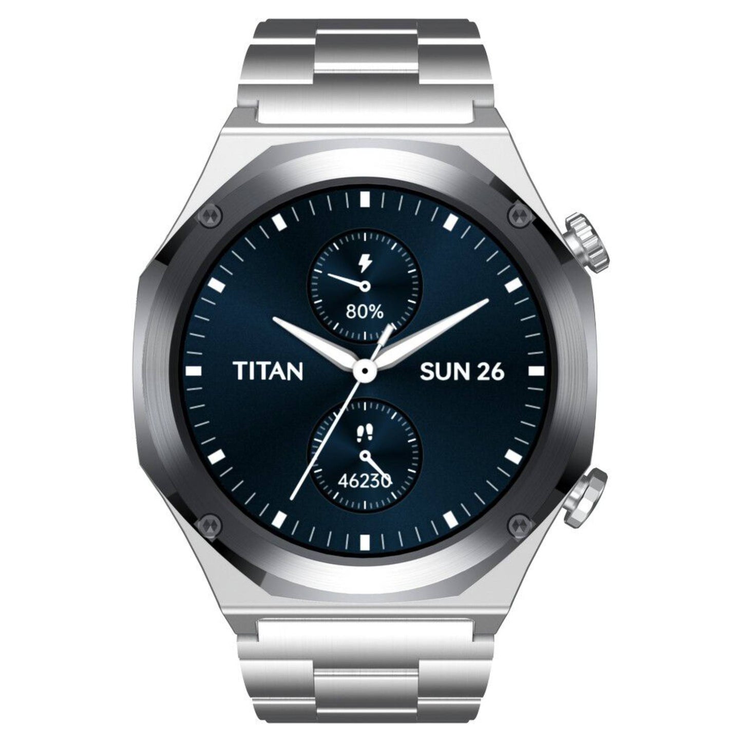 Titan Maestro Premium Metal Smartwatch with AllÂ SS construction, SingleSync BT Calling, Functional Crown