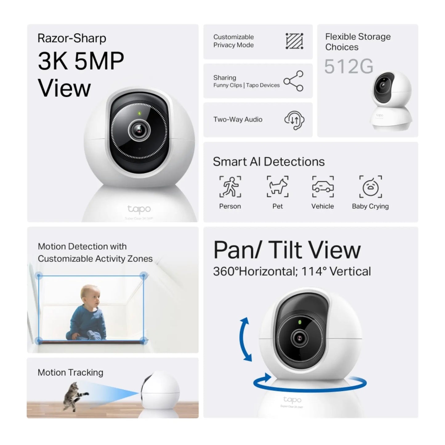 TP-Link Tapo C230 3K 5MP Pan Tilt WiFi Security Camera | AI Detection & Night Vision