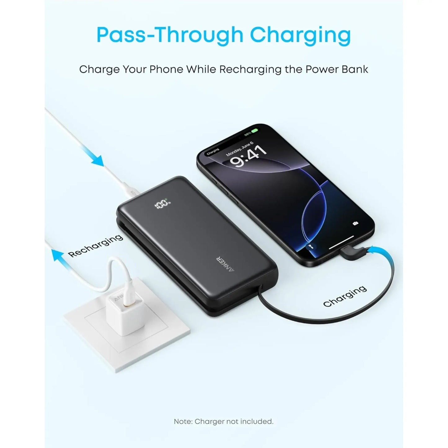 Anker Zolo Power Bank 20000mAh 22.5W Built-In USB-C Cable Black
