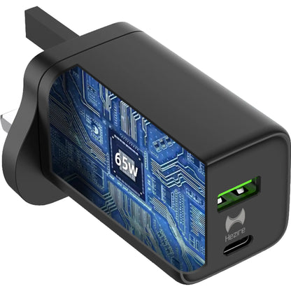 Hezire H-Adapt Rapid PD65W GaN Travel Charger | Dual USB-C PD & USB-A QC3.0 Fast Charger | HEZ-TC-PD65W