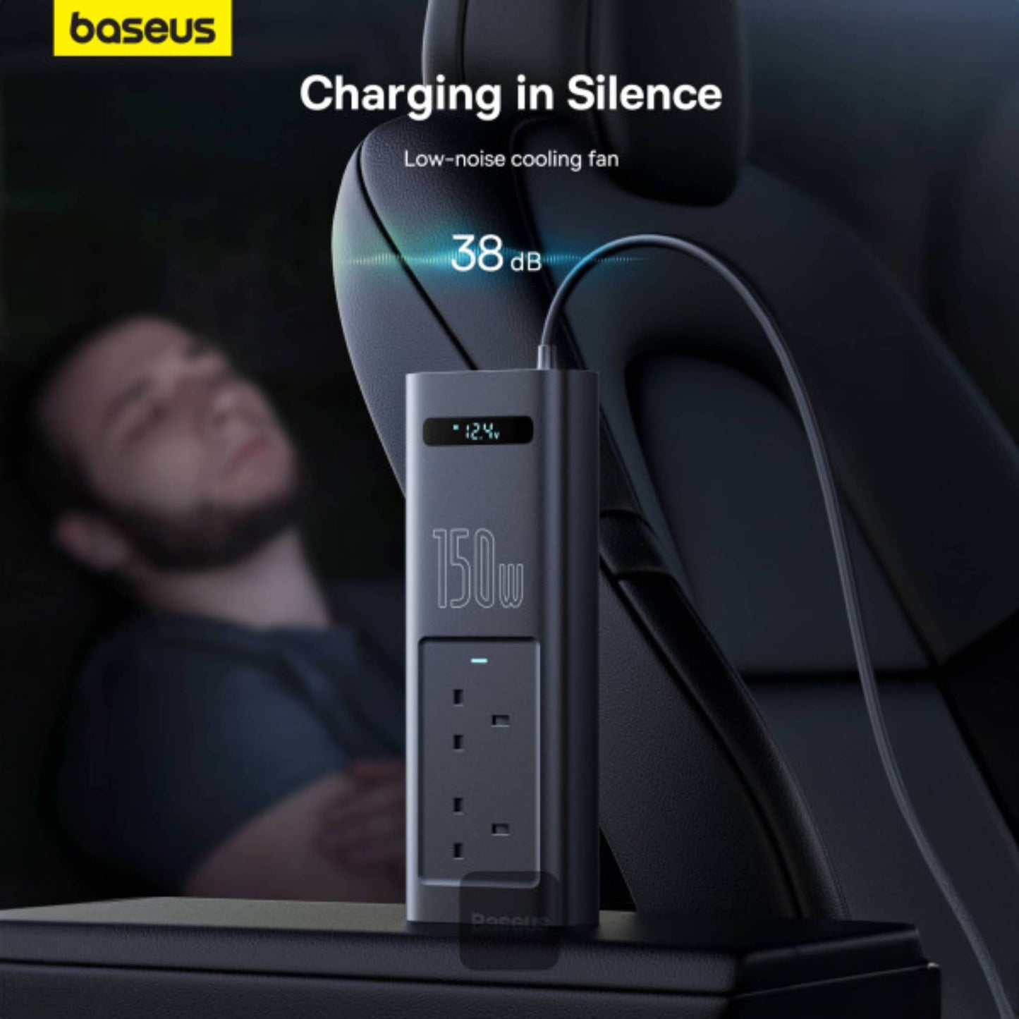Baseus 150W Car Power Inverter with 5 Ports & UK Plug | Fast Charging for Laptops & Phones