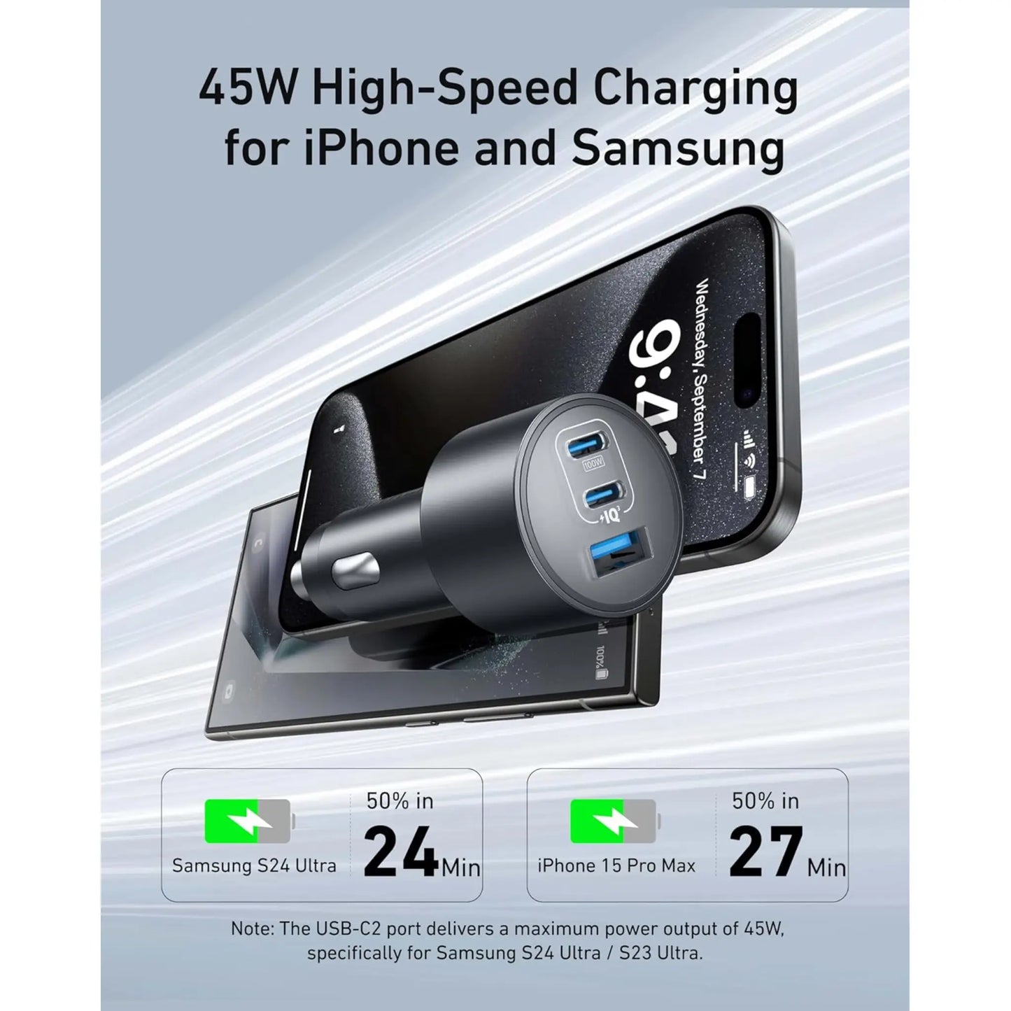 Anker 167.5W Triple-Port Car Charger with USB-C Cable | 100W Fast Charging