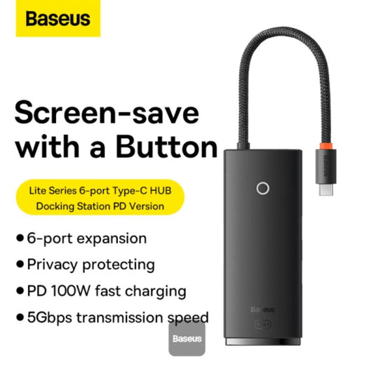 Baseus Lite Series USB-C Hub 5-in-1 | HDMI, USB 3.0, PD Charging, SD/TF Card Reader