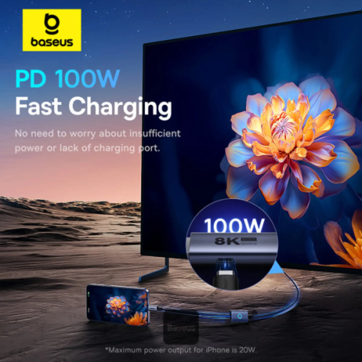 Baseus Type-C to DP 8K 60Hz 100W PD Adapter 1.5M