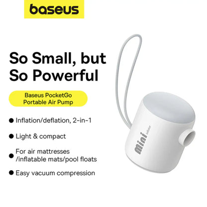 Baseus PocketGo Portable Air Pump – 3500Pa Mini Electric Inflator for Mattress, Boat & Camping