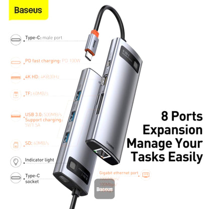 Baseus Metal Gleam Series 8-in-1 Multifunctional Type-C HUB Docking Station - Grey
