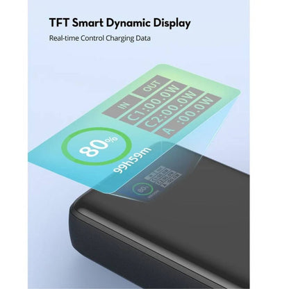 RavPower PB-1238 20000mAh TFT Display Power Bank 2C 1A PD 20W - Black