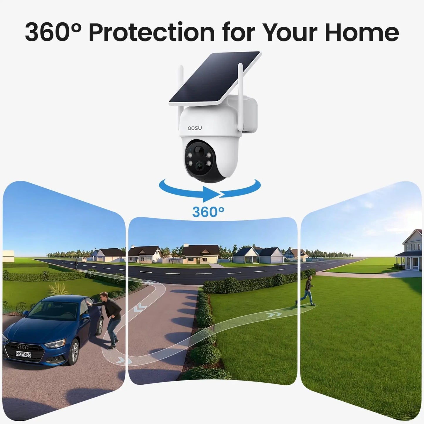 Aosu SolarCam D1 Classic System C9C-4H | Outdoor Wireless Security Cameras 4-Cam Kit | Solar Powered 2K CCTV System