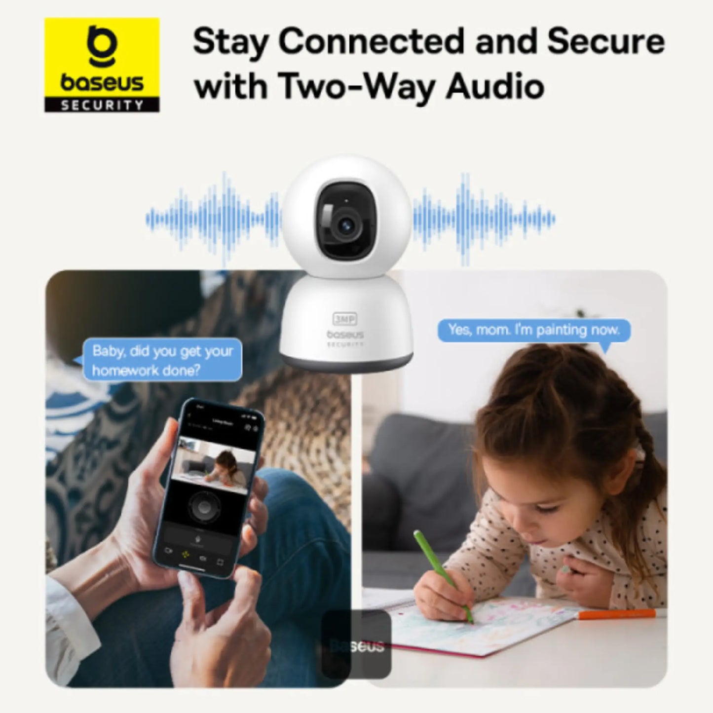 Baseus Security P1 Lite 3MP Wi-Fi Indoor Camera 360° Pan AI Detection Night Vision