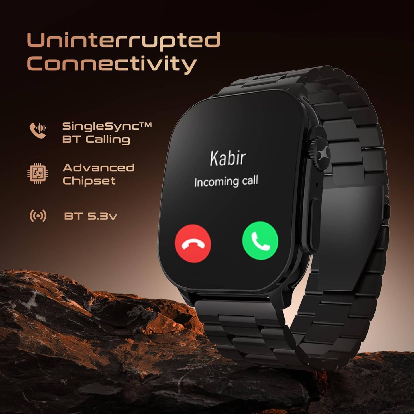 Titan Fastrack Horizon S1 Smartwatch, 1.96 inches AMOLED Display, Black Metal Case with Black Steel Strap