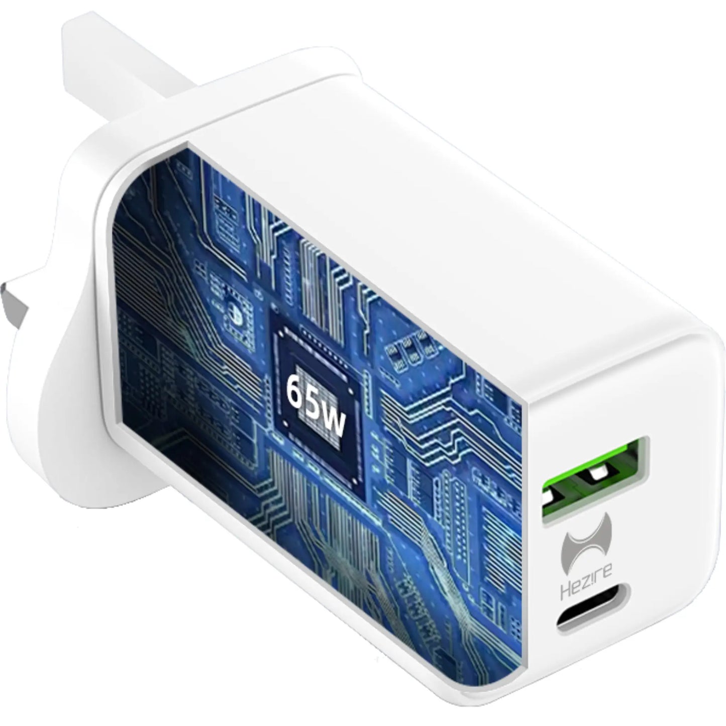 Hezire H-Adapt Rapid PD65W GaN Travel Charger | Dual USB-C PD & USB-A QC3.0 Fast Charger | HEZ-TC-PD65W