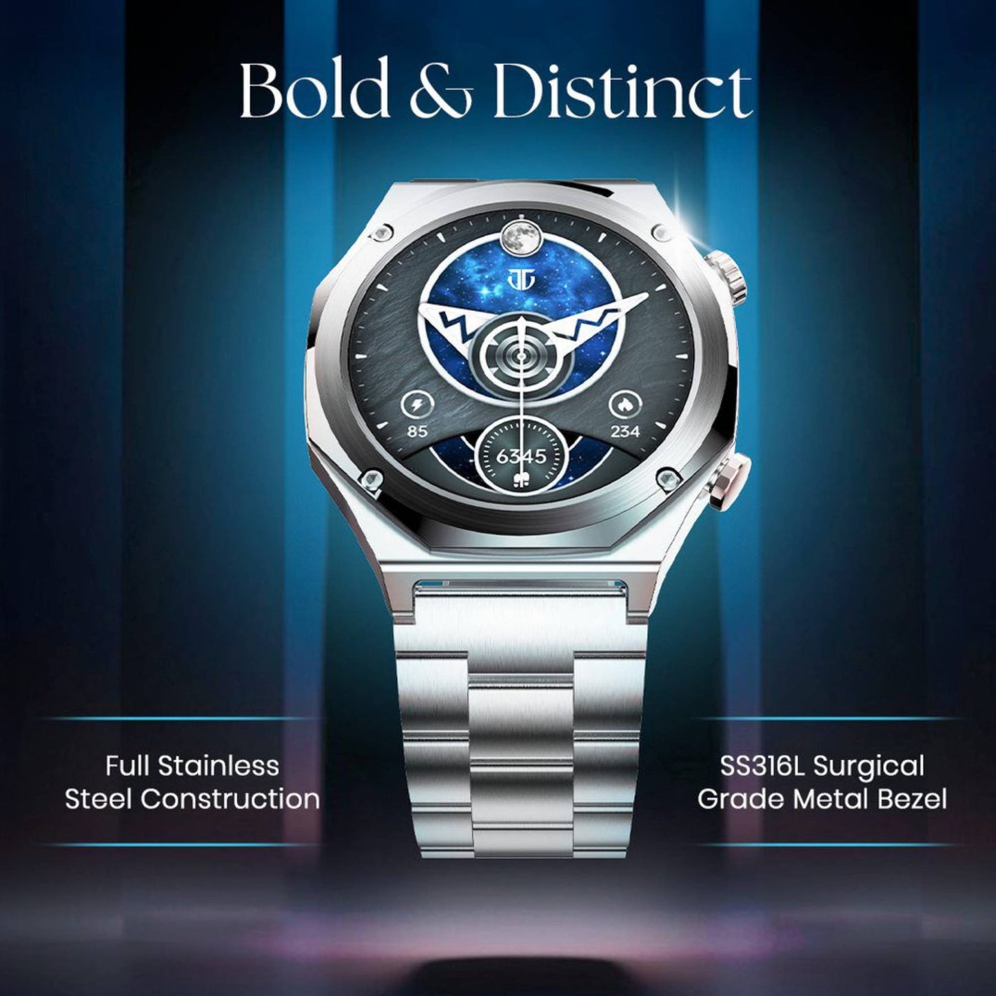 Titan Maestro Premium Metal Smartwatch with AllÂ SS construction, SingleSync BT Calling, Functional Crown