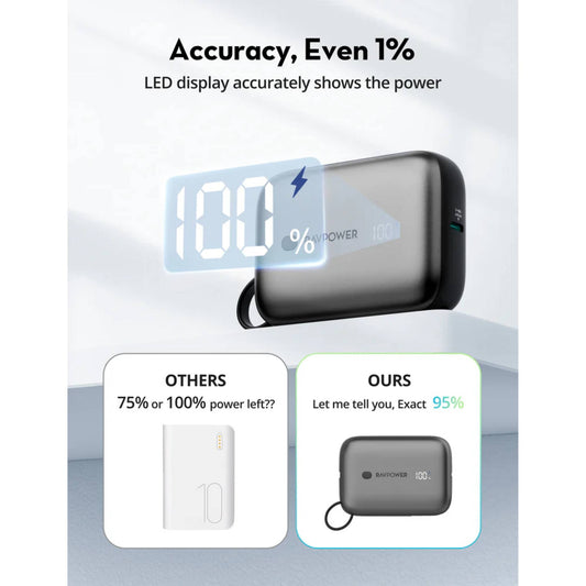 RAVPower 3-Port Power Bank, 10000mAh, PD20W, RP-PB1224 | Built-in USB C-Cable