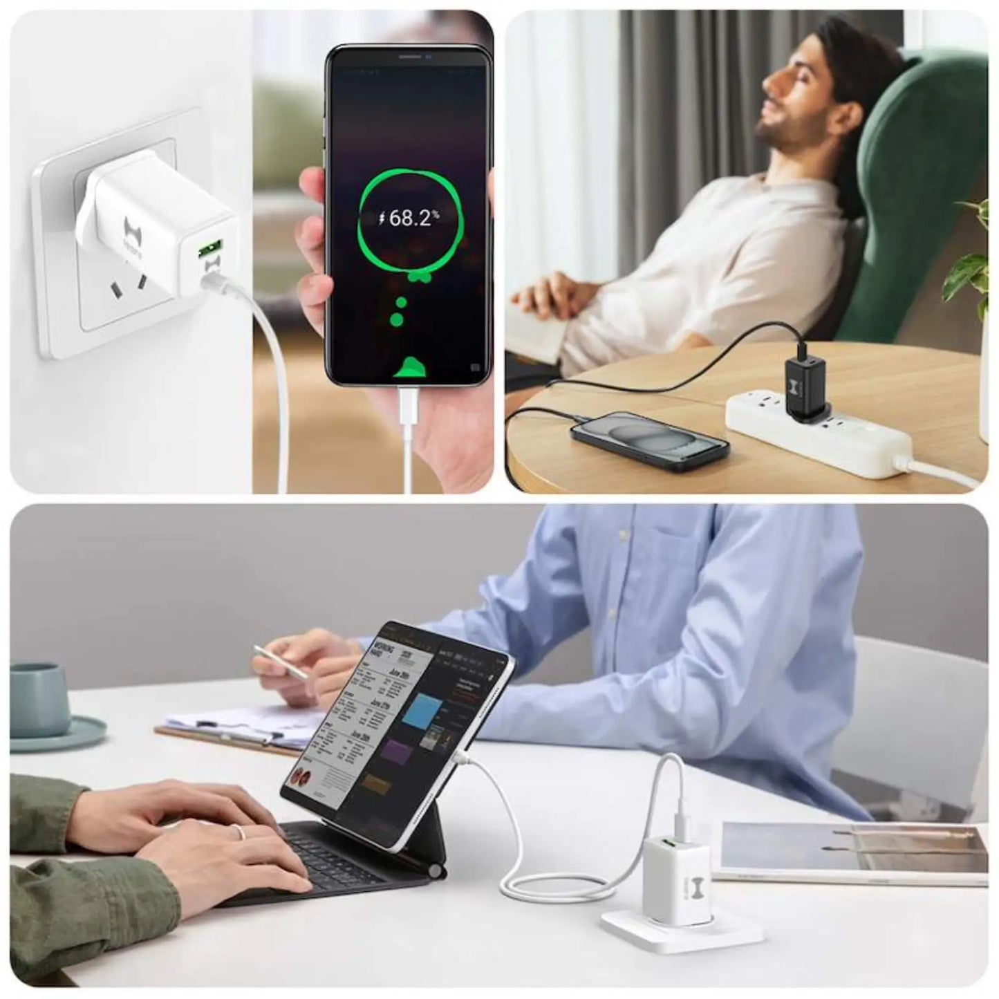 Hezire H-Adapt Rapid PD65W GaN Travel Charger | Dual USB-C PD & USB-A QC3.0 Fast Charger | HEZ-TC-PD65W