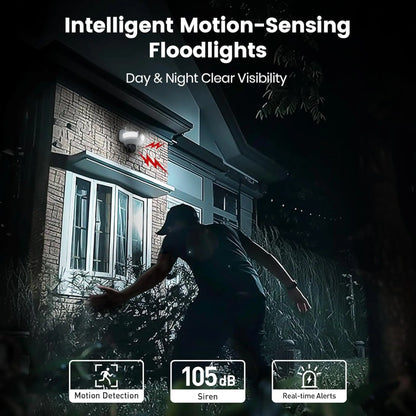 Aosu FloodlightCam Pro L5P Camera Wired 3K UHD Outdoor Security Camera | 360° Coverage, 24/7 Recording, Color Night Vision