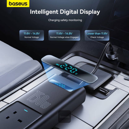 Baseus 150W Car Power Inverter with 5 Ports & UK Plug | Fast Charging for Laptops & Phones