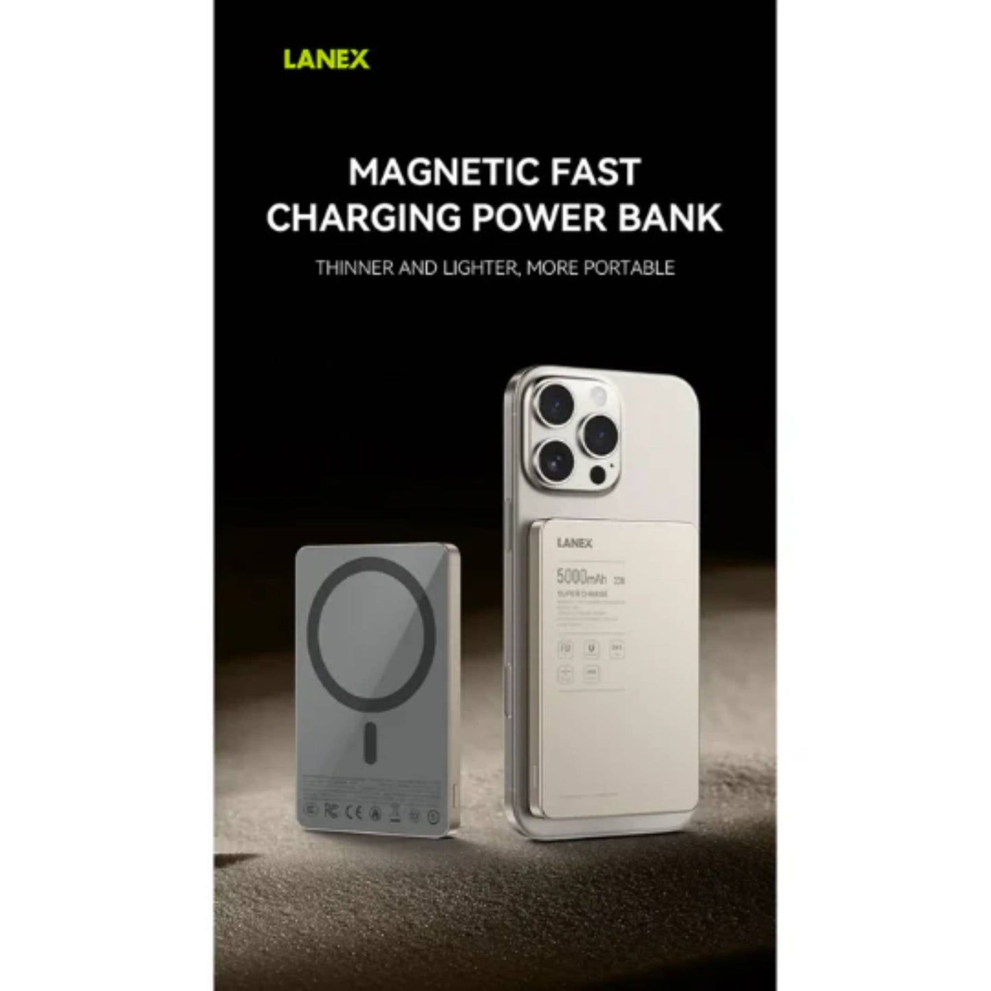 LANEX N36 5000mAh MagSafe Wireless Power Bank PD20W Ultra Thin Fast Charger
