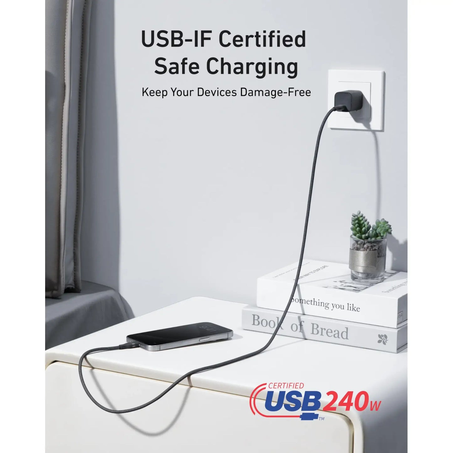 Anker USB-C to USB-C Cable (6ft, 240W, Upcycled-Braided)