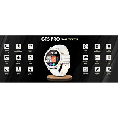 G-Tab GT5 PRO Smart Watch with Leather Strap White - 300mAh Battery, IP68