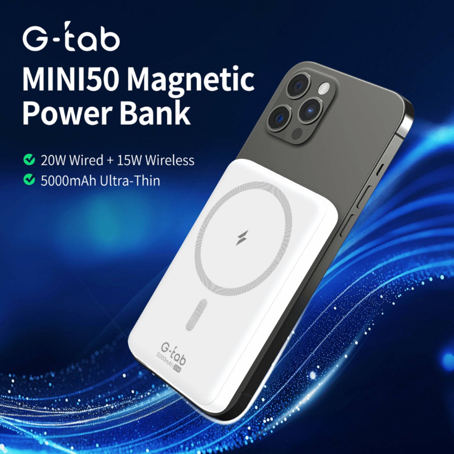 G-Tab MINI50 - 5000 mAh Magnetic Powerbank - Compatible with Magsafe