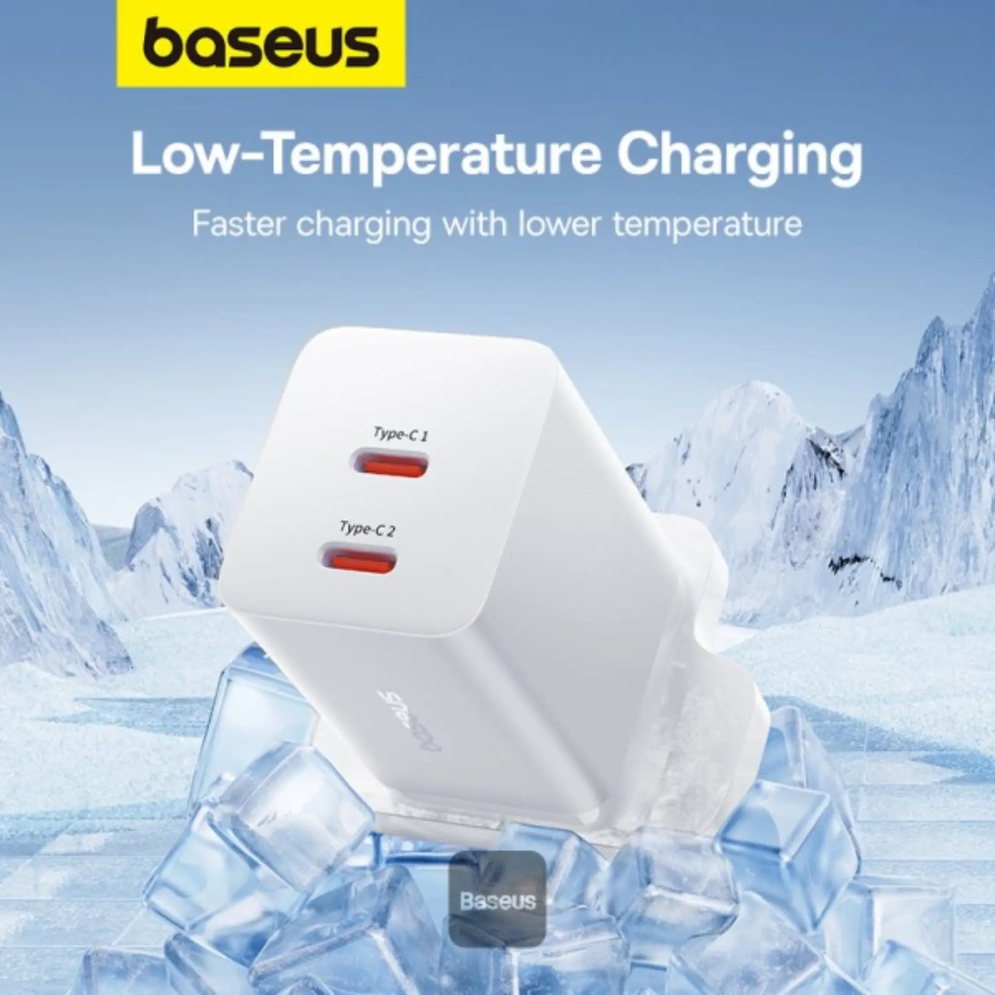 Baseus PD 40W Dual Type‑C GaN5 Pro Fast Charger – Dual USB-C Power Adapter for iPhone 15, MacBook & Samsung | White