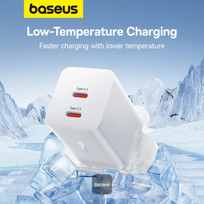 Baseus PD 40W Dual Type‑C GaN5 Pro Fast Charger – Dual USB-C Power Adapter for iPhone 15, MacBook & Samsung | White
