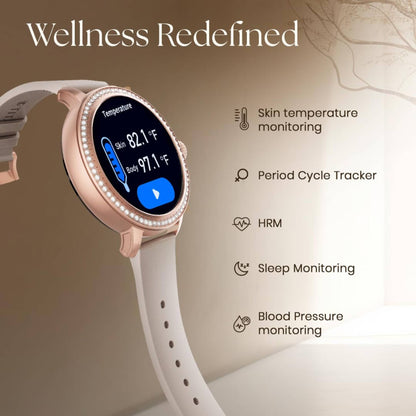 Titan Valerie Premium Smartwatch with AllÂ 316L SS construction, Skin Temp. Sensor, Womenâ€™s Health, SingleSync BT Calling