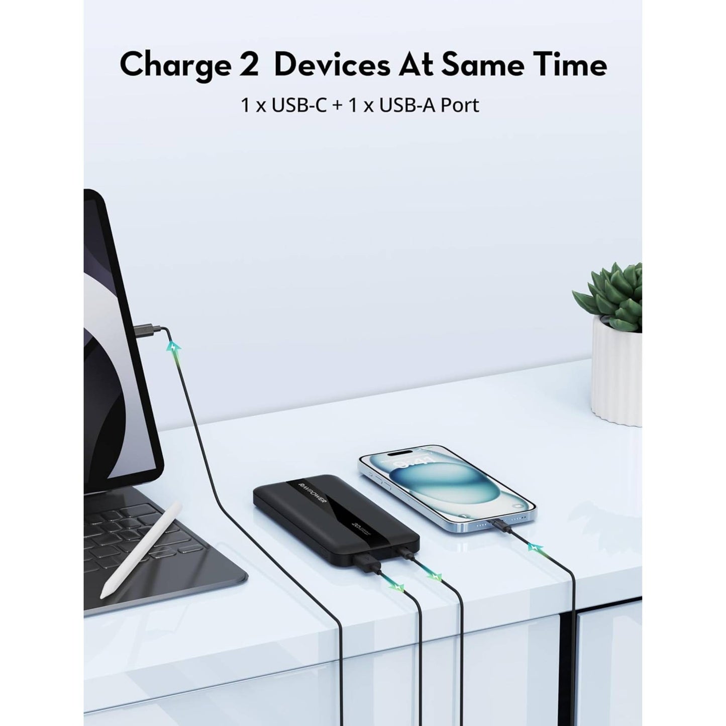 Ravpower RP-PB1236 PD20W 10000mAh 2-Port power bank Black