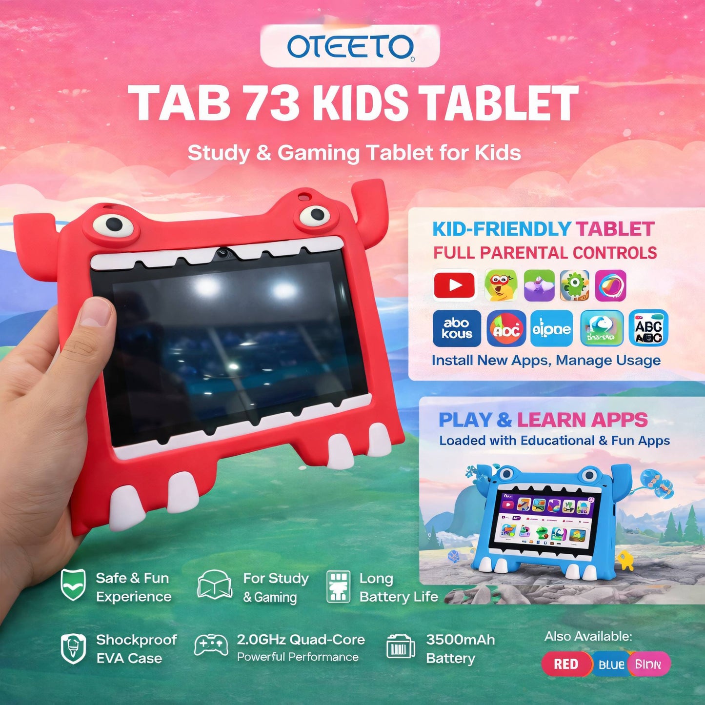 Oteeto Tab 73 Kids Play and Learn, Smart all in one Tablet PC 7 inch Display | 128GB with 6GB of RAM